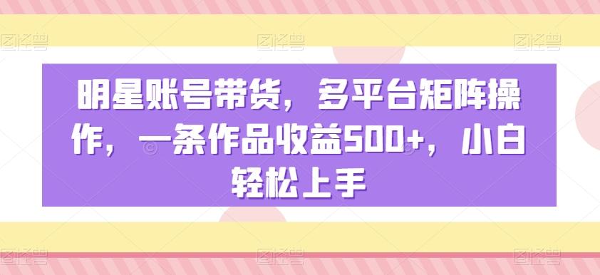 明星账号带货，多平台矩阵操作，一条作品收益500+，小白轻松上手【揭秘】-归鹤副业商城