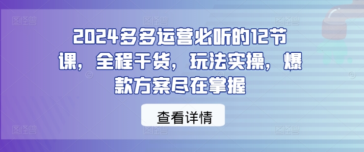 2024多多运营必听的12节课，全程干货，玩法实操，爆款方案尽在掌握-归鹤副业商城