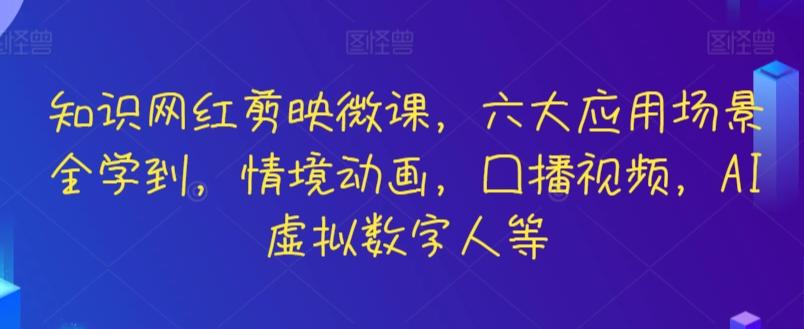 知识网红剪映微课，六大应用场景全学到，情境动画，囗播视频，AI虚拟数字人等-网创资源