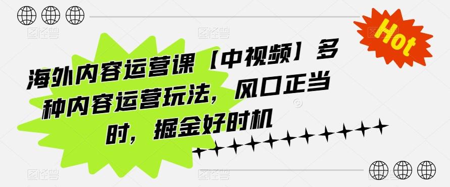 海外内容运营课【中视频】多种内容运营玩法，风口正当时，掘金好时机-归鹤副业商城