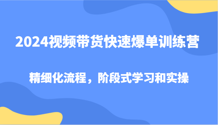 2024视频带货快速爆单训练营，精细化流程，阶段式学习和实操-归鹤副业商城