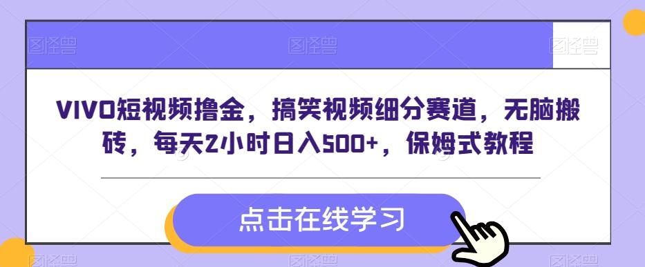 VIVO短视频撸金，搞笑视频细分赛道，无脑搬砖，每天2小时日入500+，保姆式教程-归鹤副业商城