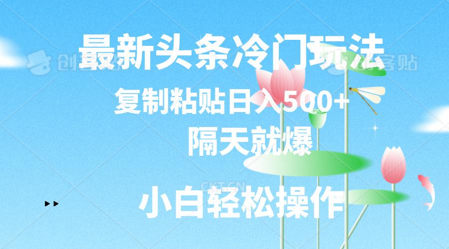 最新头条冷门玩法，隔天就爆，复制粘贴日入500+-归鹤副业商城