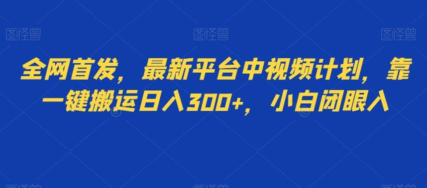 全网首发，最新平台中视频计划，靠一键搬运日入300+，小白闭眼入-归鹤副业商城