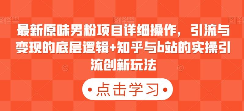 最新原味男粉项目详细操作，引流与变现的底层逻辑+知乎与b站的实操引流创新玩法-网创资源