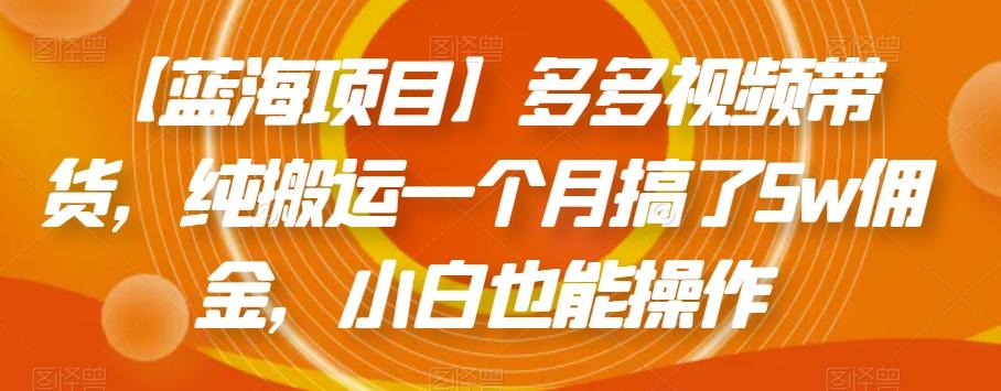 【蓝海项目】多多视频带货，纯搬运一个月搞了5w佣金，小白也能操作【揭秘】-归鹤副业商城