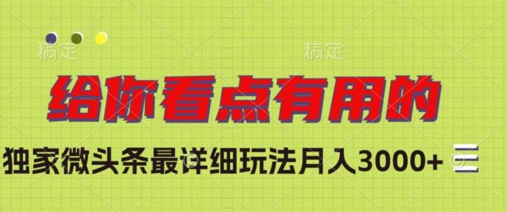 独家微头条最详细玩法，月入3000+【揭秘】-归鹤副业商城