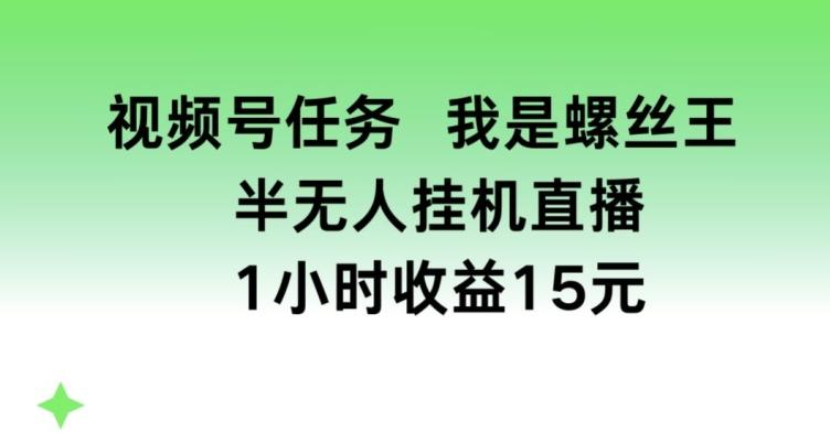 视频号任务，我是螺丝王， 半无人挂机1小时收益15元【揭秘】-归鹤副业商城