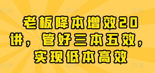 老板降本增效20讲，管好三本五效，实现低本高效-归鹤副业商城