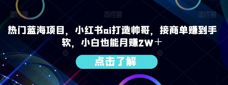 热门蓝海项目，小红书ai打造帅哥，接商单赚到手软，小白也能月赚2W＋-网创资源