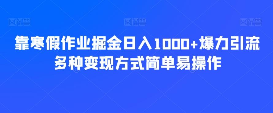 靠寒假作业掘金日入1000+爆力引流多种变现方式简单易操作-网创资源