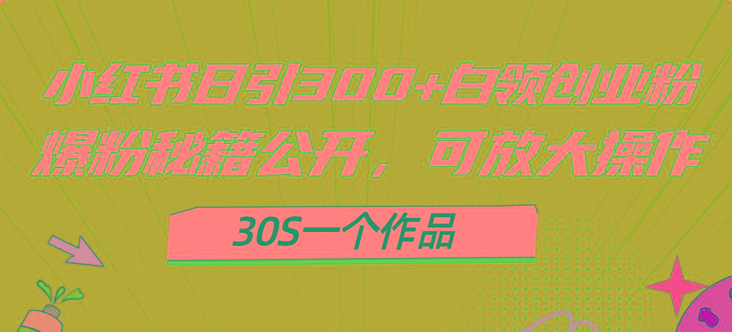 小红书日引300+高质白领创业粉，可放大操作，爆粉秘籍！30s一个作品-归鹤副业商城