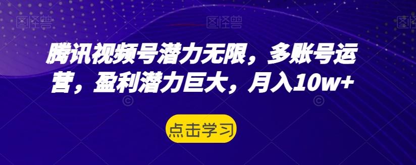 腾讯视频号潜力无限，多账号运营，盈利潜力巨大，月入10w+-归鹤副业商城