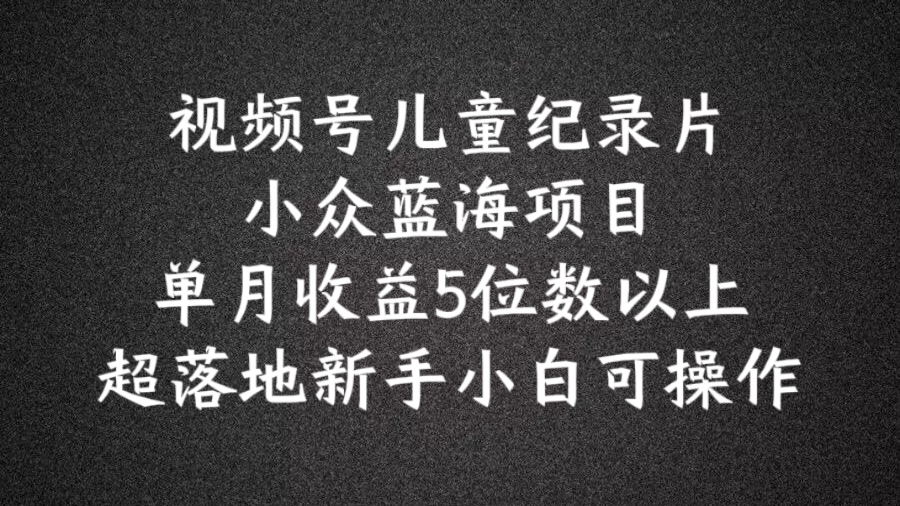 2024蓝海项目视频号儿童纪录片科普，单月收益5位数以上，新手小白可操作【揭秘】-归鹤副业商城