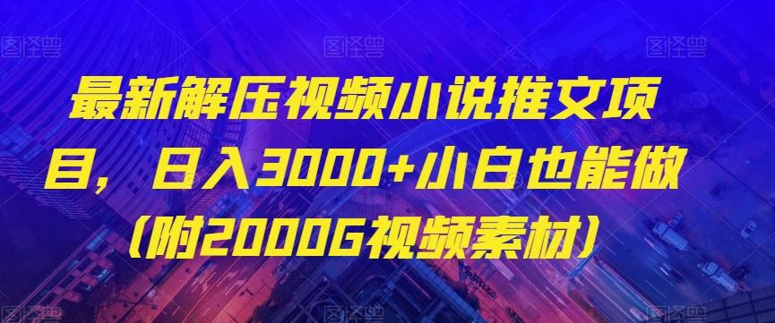 最新解压视频小说推文项目，日入3000+小白也能做（附2000G视频素材）【揭秘】-归鹤副业商城