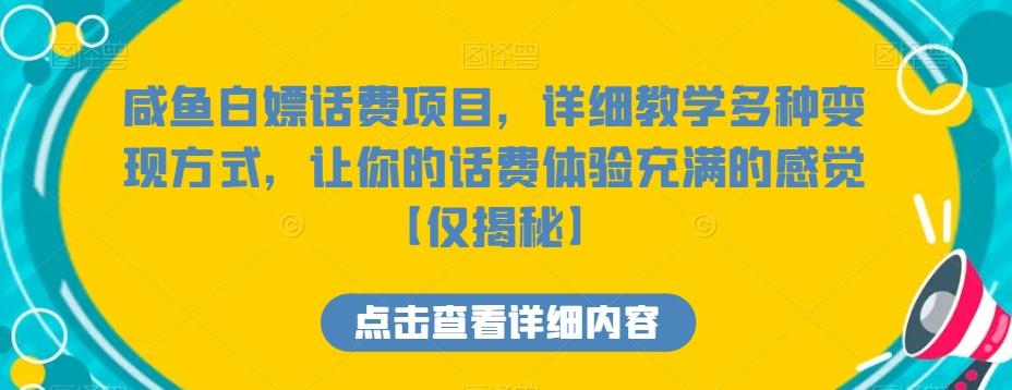 咸鱼白嫖话费项目，详细教学多种变现方式，让你的话费体验充满的感觉【仅揭秘】-归鹤副业商城