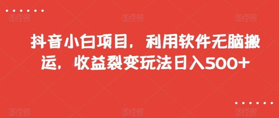 抖音小白项目，利用软件无脑搬运，收益裂变玩法日入500+【揭秘】-归鹤副业商城