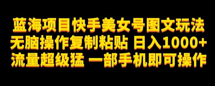 蓝海项目快手美女号图文玩法，无脑操作复制粘贴，日入1000+流量超级猛一部手机即可操作【揭秘】-归鹤副业商城