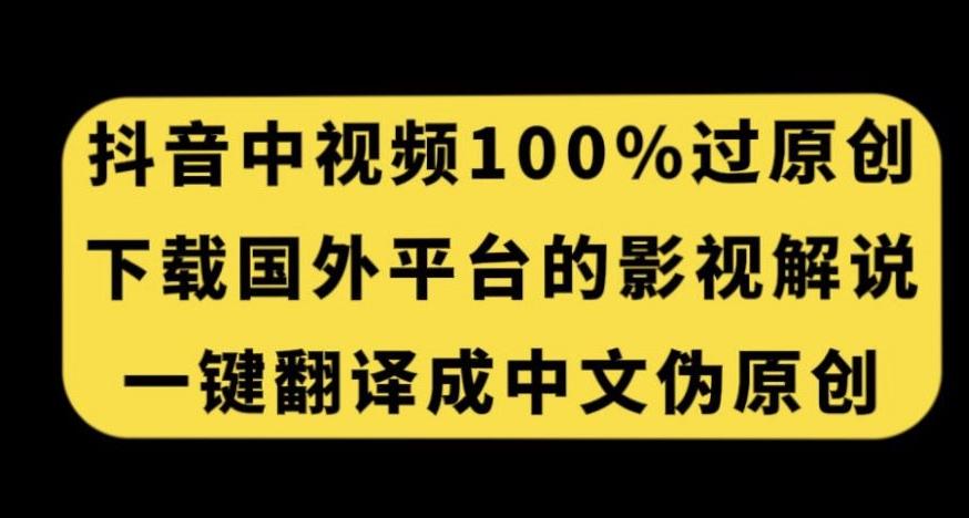 抖音中视频百分百过原创，下载国外平台的电影解说，一键翻译成中文获取收益-归鹤副业商城