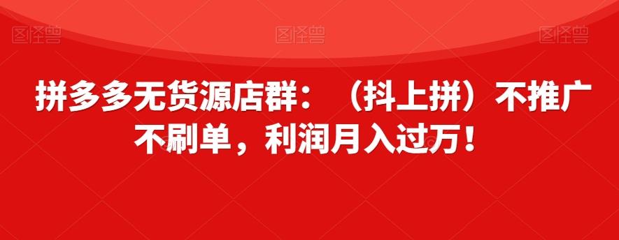 拼多多无货源店群：（抖上拼）不推广不刷单，利润月入过万！【揭秘】-归鹤副业商城