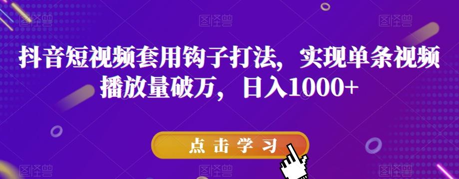 抖音短视频套用钩子打法，实现单条视频播放量破万，日入1000+【揭秘】-归鹤副业商城