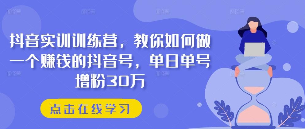 抖音实训训练营，教你如何做一个赚钱的抖音号，单日单号增粉30万-归鹤副业商城