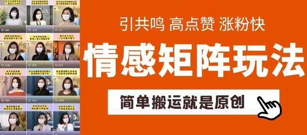 简单搬运，情感矩阵玩法，涨粉速度快，可带货，可起号【揭秘】-归鹤副业商城