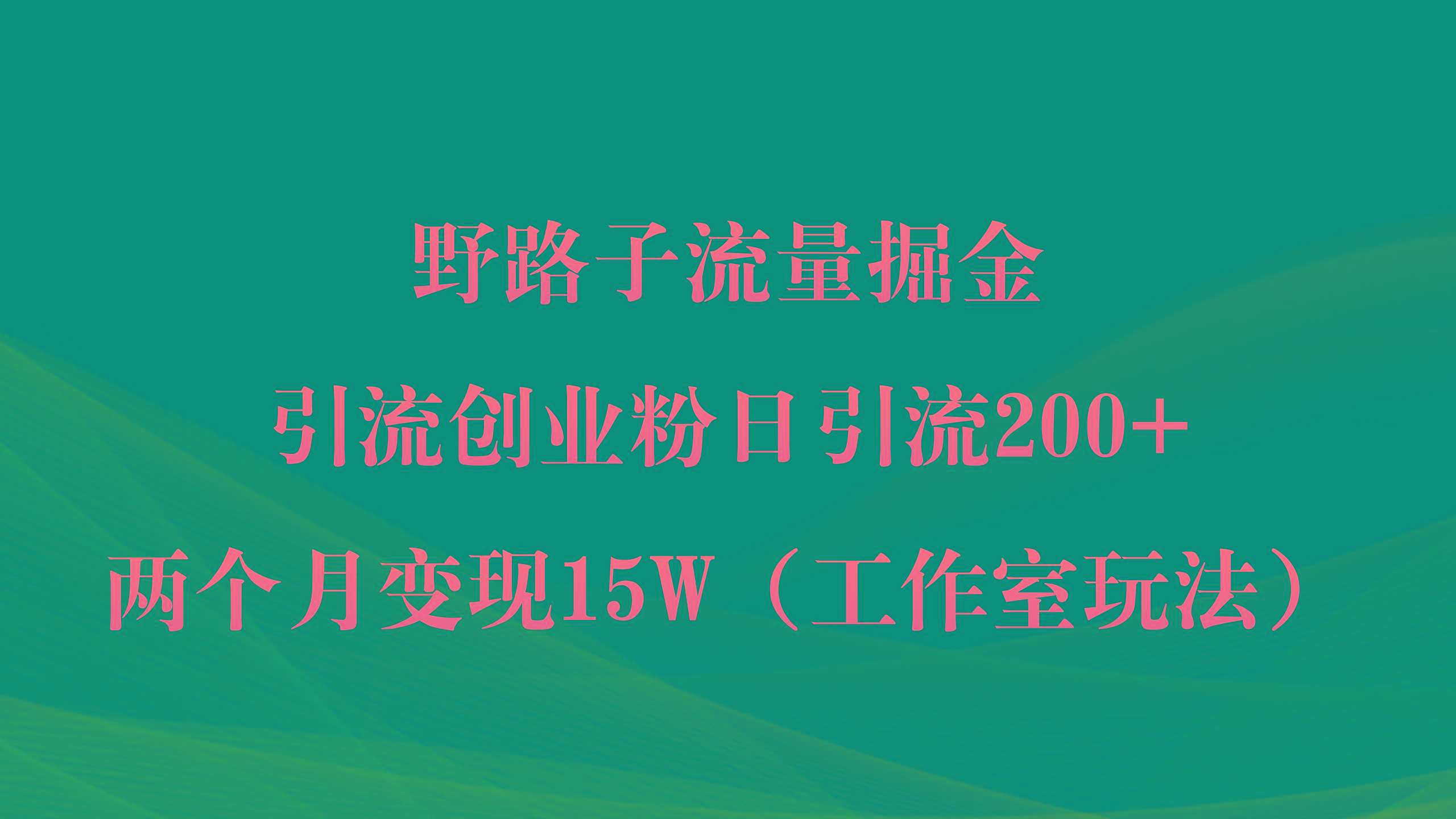 (9513期)野路子流量掘金，引流创业粉日引流200+，两个月变现15W(工作室玩法))-归鹤副业商城