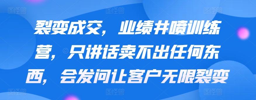 裂变成交，业绩井喷训练营，只讲话卖不出任何东西，会发问让客户无限裂变-归鹤副业商城