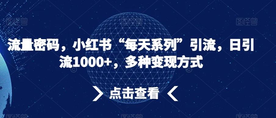 流量密码，小红书“每天系列”引流，日引流1000+，多种变现方式【揭秘】-归鹤副业商城