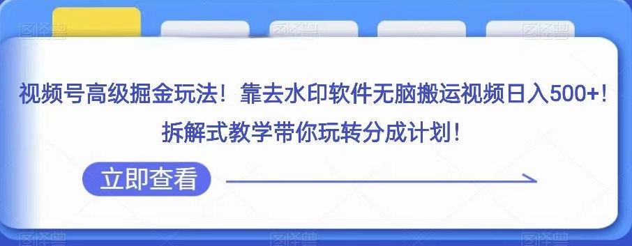 视频号高级掘金玩法，靠去水印软件无脑搬运视频日入500+，拆解式教学带你玩转分成计划【揭秘】-归鹤副业商城