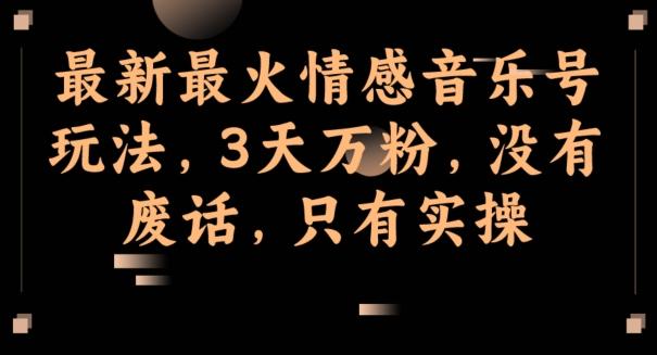 最新最火情感音乐号玩法，3天万粉，没有废话，只有实操-归鹤副业商城