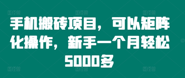 手机搬砖项目，可以矩阵化操作，新手一个月轻松5000多-归鹤副业商城