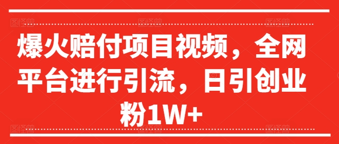 爆火赔付项目视频，全网平台进行引流，日引创业粉1W+【揭秘】-归鹤副业商城