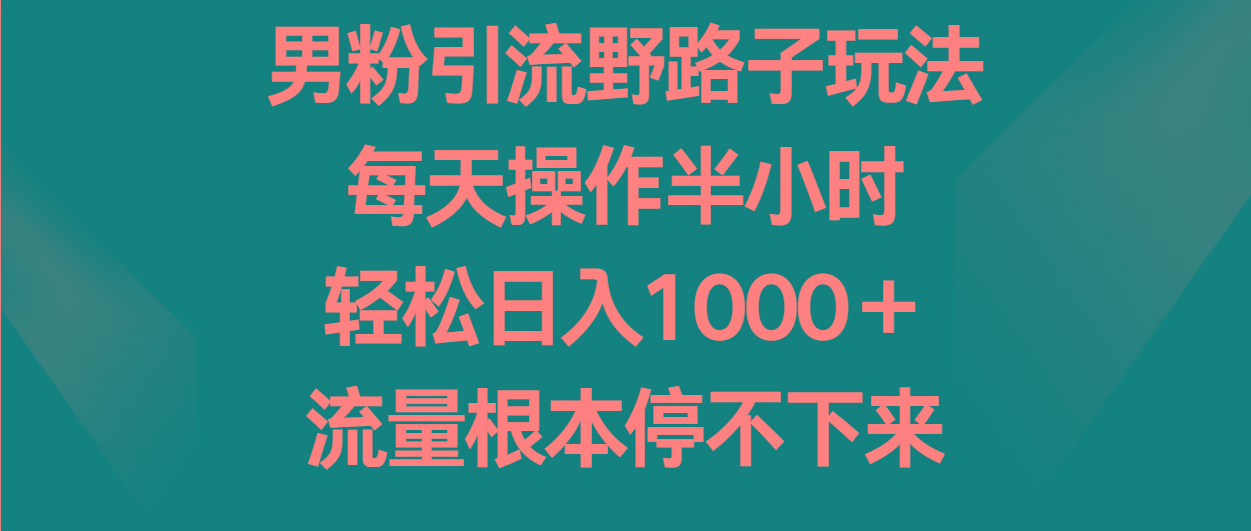 男粉引流野路子玩法，每天操作半小时轻松日入1000＋，流量根本停不下来-归鹤副业商城