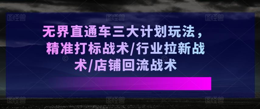 无界直通车三大计划玩法，精准打标战术/行业拉新战术/店铺回流战术-归鹤副业商城