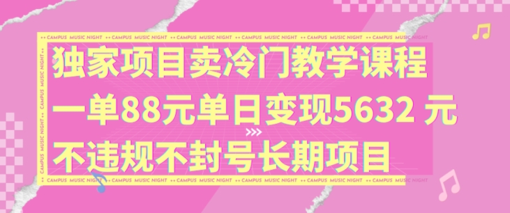 独家项目卖冷门教学课程一单88元单日变现5632元违规不封号长期项目【揭秘】-归鹤副业商城