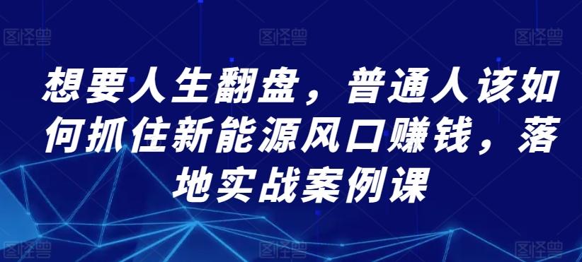 想要人生翻盘，普通人该如何抓住新能源风口赚钱，落地实战案例课-归鹤副业商城