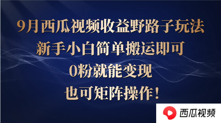 西瓜视频收益野路子玩法，新手小白简单搬运即可，0粉就能变现，也可矩…-归鹤副业商城