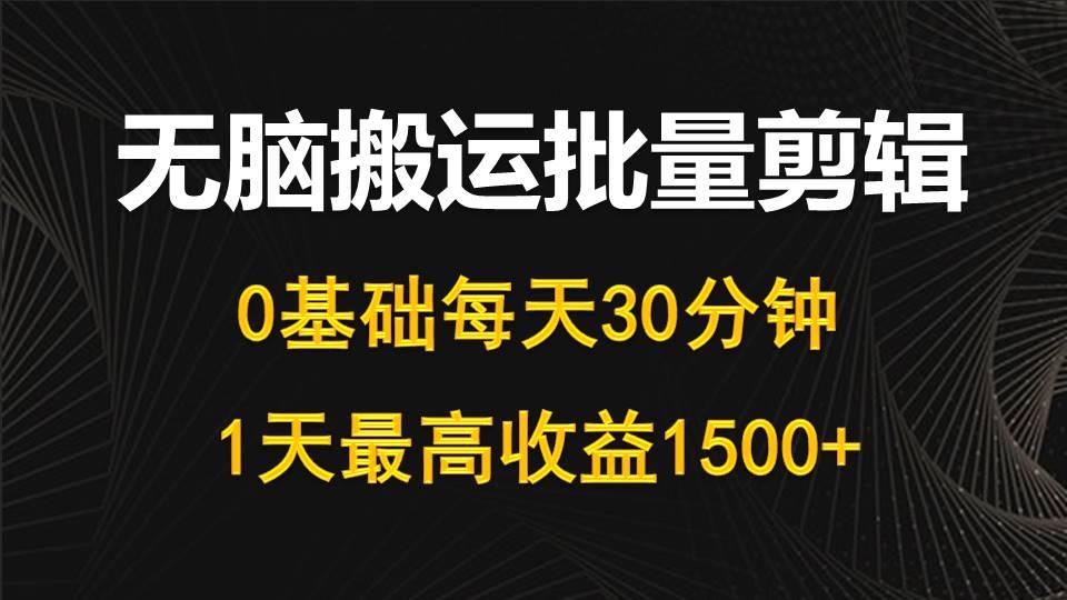 (10008期)每天30分钟，0基础无脑搬运批量剪辑，1天最高收益1500+-归鹤副业商城