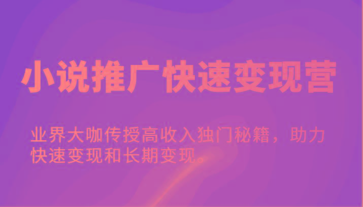 小说推广快速变现营-业界大咖传授高收入独门秘籍，助力快速变现和长期变现。-归鹤副业商城