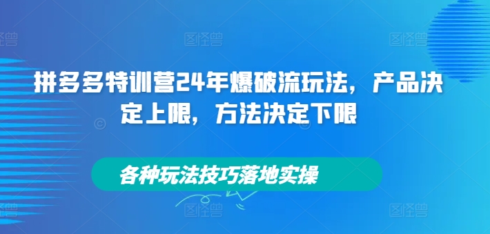 拼多多特训营24年爆破流玩法，产品决定上限，方法决定下限，各种玩法技巧落地实操-归鹤副业商城