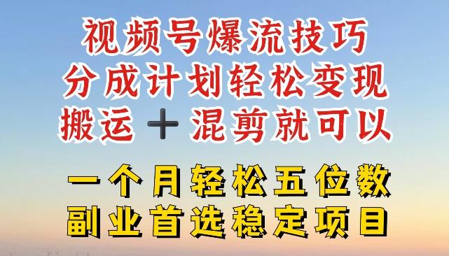 视频号爆流技巧，分成计划轻松变现，搬运 +混剪就可以，一个月轻松五位数稳定项目【揭秘】-归鹤副业商城