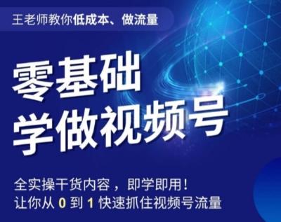 王老师教你低成本、做流量，零基础学做视频号，0-1快速抓住视频号流量-归鹤副业商城