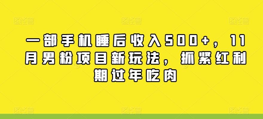 一部手机睡后收入500+，11月男粉项目新玩法，抓紧红利期过年吃肉-归鹤副业商城