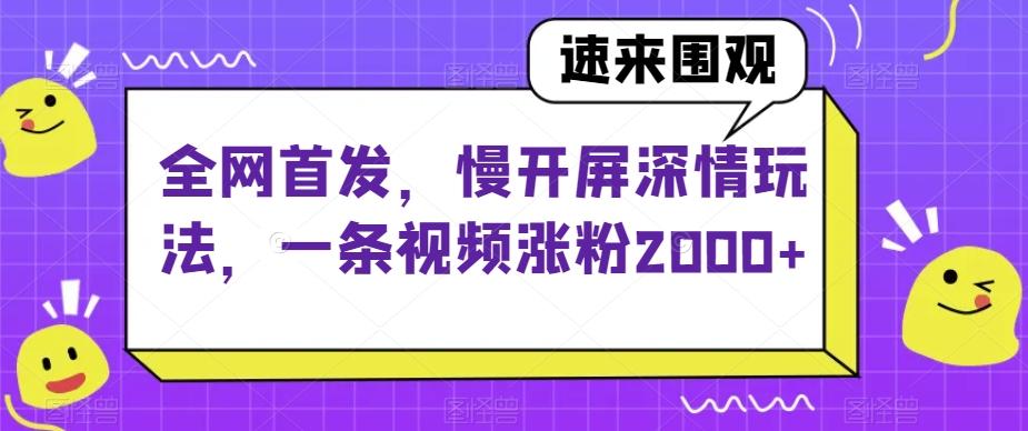 全网首发，慢开屏深情玩法，一条视频涨粉2000+【揭秘】-归鹤副业商城