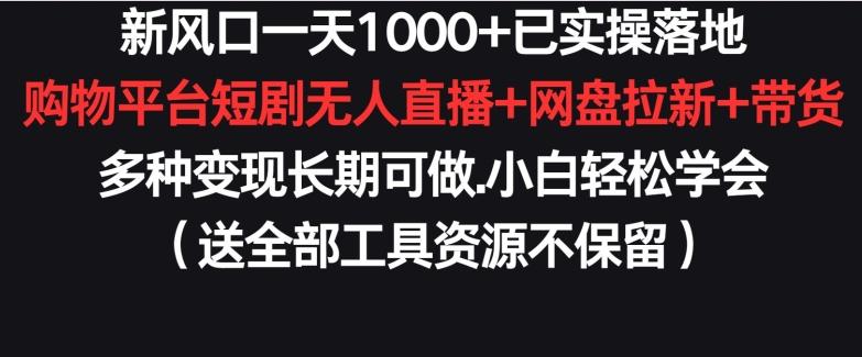 新风口一天1000+已实操落地购物平台短剧无人直播+网盘拉新+带货多种变现长期可做【揭秘】-归鹤副业商城