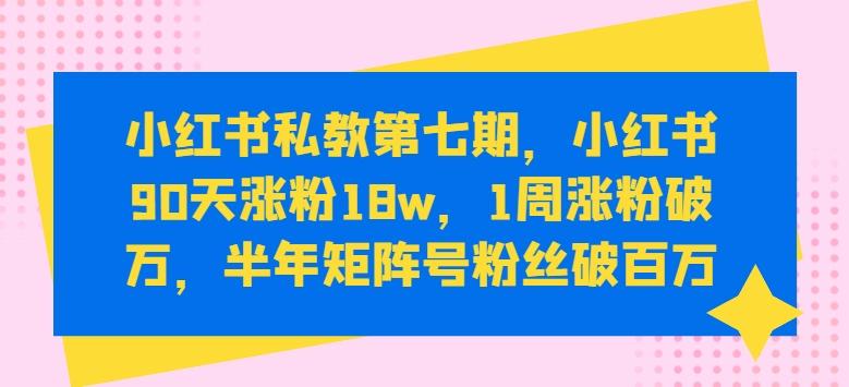 小红书私教第七期，小红书90天涨粉18w，1周涨粉破万，半年矩阵号粉丝破百万-归鹤副业商城