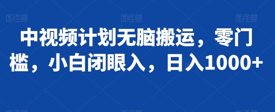 中视频计划无脑搬运，零门槛，小白闭眼入，日入1000+-归鹤副业商城