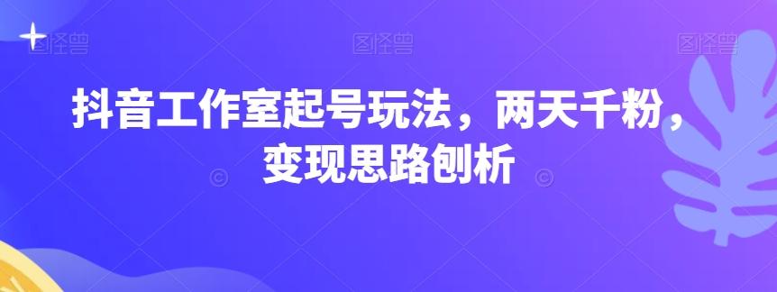 抖音工作室起号玩法，两天千粉，变现思路刨析-归鹤副业商城